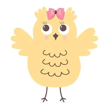 Cute funny owl with bow. Forest bird cartoon character. Illustrazione stock