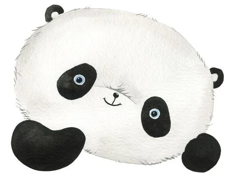 Cute funny panda bear hand drawn in watercolor on white isolated background Stock Illustration