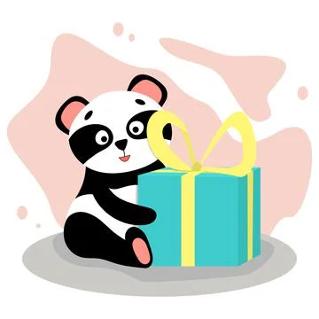 Cute funny panda with a gift box Stock Illustration