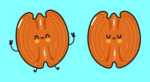 Cute funny Pecan character. Vector hand drawn cartoon kawaii character illust Stock Illustration