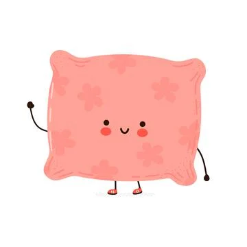 Cute funny Pillow character. Vector hand drawn cartoon kawaii character Illustrazione stock