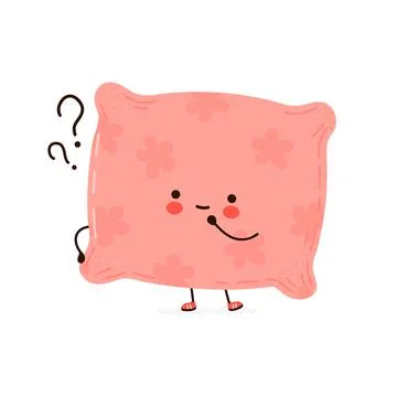 Cute funny Pillow with question marks. Vector hand drawn cartoon kawaii Stock Illustration