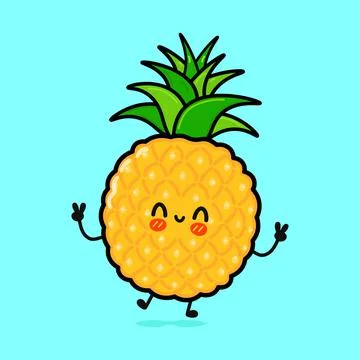 Cute funny pineapple character. Vector hand drawn cartoon kawaii character il Stock Illustration