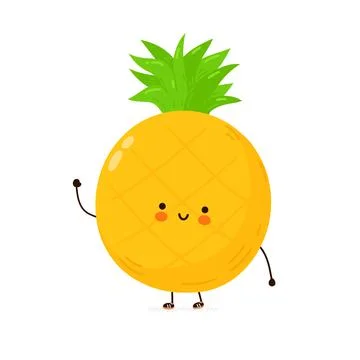 Cute funny Pineapple fruit character. Vector hand drawn cartoon kawaii character Stock Illustration
