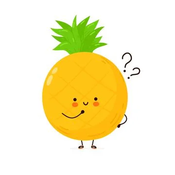 Cute funny Pineapple fruit with question marks. Vector hand drawn cartoon kawaii Stock Illustration