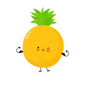 Cute funny Pineapple fruit show muscle. Vector hand drawn cartoon kawaii Stock Illustration