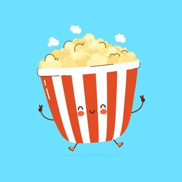 Cute funny Popcorn character. Vector hand drawn cartoon kawaii character Stock Illustration