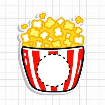 Cute funny Popcorn sticker. Vector hand drawn cartoon kawaii character illu.. Stock Illustration