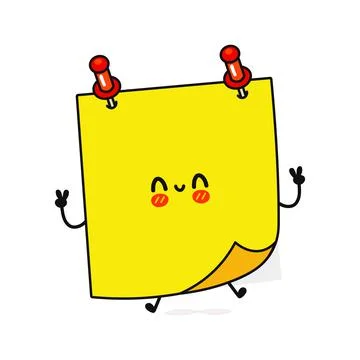 Cute funny posted notes character. Vector hand drawn cartoon kawaii character Illustrazione stock