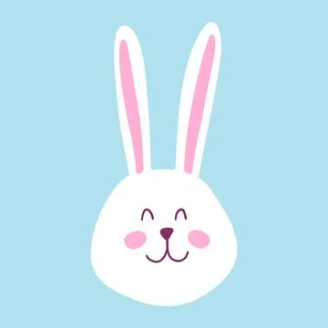 Cute funny rabbit face. Hand drawn vector Easter bunny face for card, kids Stock Illustration