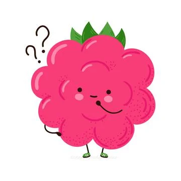 Cute funny Raspberry with question marks. Vector hand drawn cartoon kawaii Stock Illustration