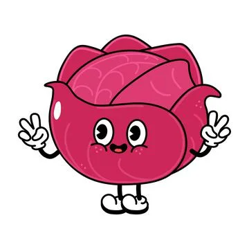 Cute funny red cabbage waving hand character. Vector hand drawn traditional c Stock Illustration