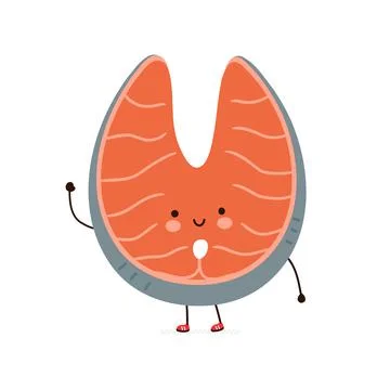 Cute funny red salmon fish character. Vector hand drawn cartoon kawaii character Stock Illustration