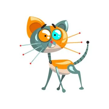 Cute funny robotic cat, artificial intelligence concept vector Illustrations on Illustrazione stock