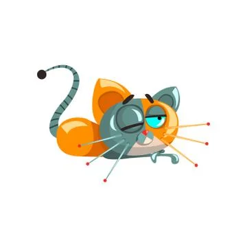 Cute funny robotic cat lying on the floor, artificial intelligence concept Illustrazione stock