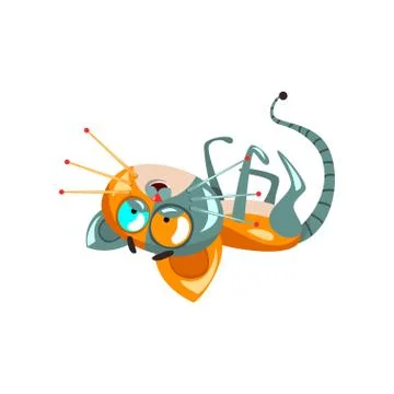 Cute funny robotic cat lying on his back, artificial intelligence concept vector Illustrazione stock