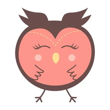 Cute funny round owl. Forest bird cartoon character. Stock Illustration