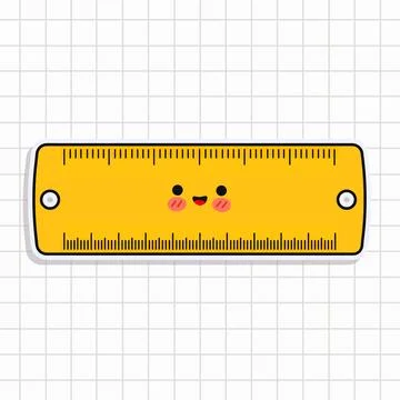 Cute funny Ruler sticker. Vector hand drawn cartoon kawaii character illust.. Illustrazione stock