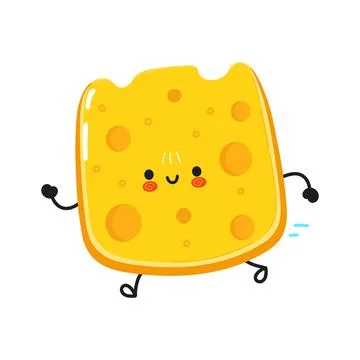 Cute funny running cheese. Vector hand drawn cartoon kawaii character illustr Stock Illustration