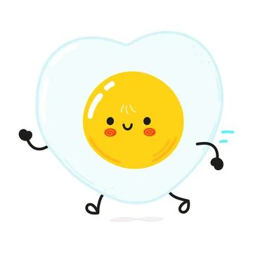 Cute funny running fried egg. Vector hand drawn cartoon kawaii character illu Stock Illustration