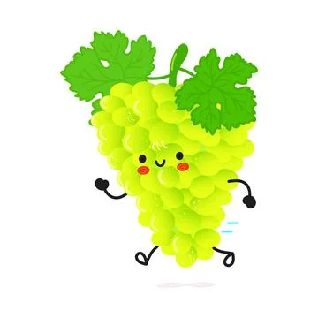 Cute funny running grape. Vector hand drawn cartoon kawaii character illustra Stock Illustration