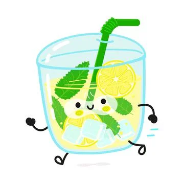 Cute funny running lemonade. Vector hand drawn cartoon kawaii character illus Illustrazione stock