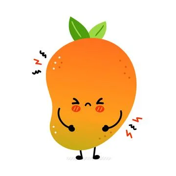 Cute funny sad mango fruit. Vector hand drawn cartoon kawaii character Stock Illustration