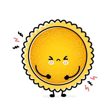 Cute funny sad Sun. Vector hand drawn cartoon kawaii character illustration icon Stock Illustration