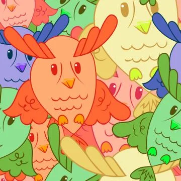 Cute funny seamless pattern with cartoon owls Illustrazione stock