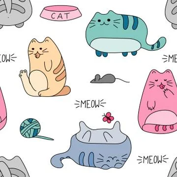 Cute funny seamless pattern with cats and accessories Stock Illustration