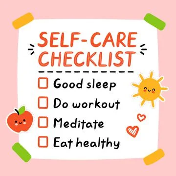 Cute funny self-care to do list, checklist. Vector hand drawn cartoon kawaii Stock Illustration