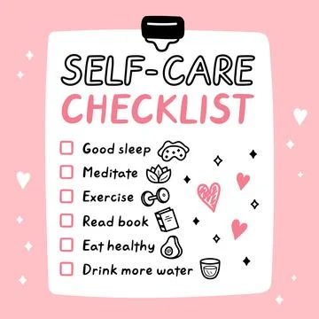 Cute funny self-care to do list, checklist. Vector hand drawn cartoon kawaii Stock Illustration