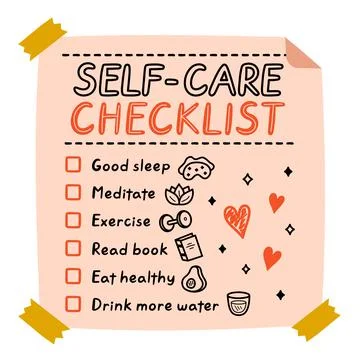 Cute funny self-care to do list, checklist. Vector hand drawn cartoon kawaii イラスト素材