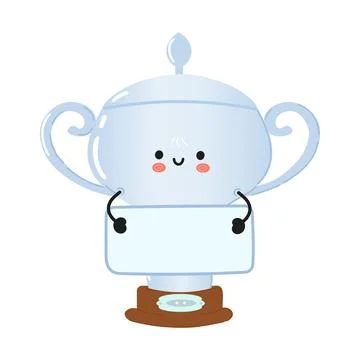 Cute funny silver trophy cup with poster. Vector hand drawn cartoon kawaii ch Stock Illustration