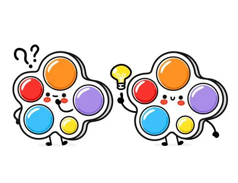 Cute funny Simple dimple with question marks and idea light bulb. Vector hand Stock Illustration