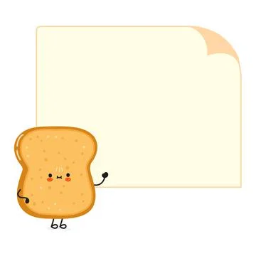 Cute funny sliced toast bread character with speech bubble. Vector hand drawn Illustrazione stock