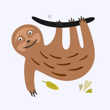 Cute funny sloth in a hand-drawn cartoon style. Vector illustration Stock Illustration
