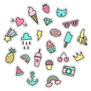 Cute funny small objects. Food, symbols, etc. Stock Illustration