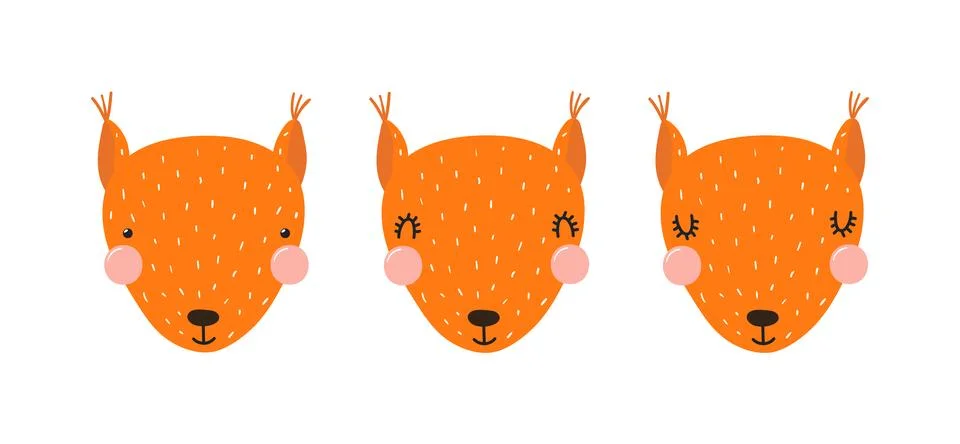 Cute funny squirrel faces illustrations set. Stock Illustration