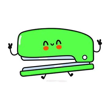 Cute funny stapler character. Vector hand drawn cartoon kawaii character illu Stock Illustration