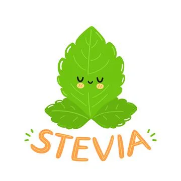Cute funny stevia leafs character logo design. Vector flat cartoon kawaii Stock Illustration