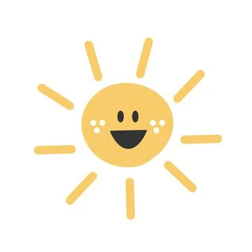 Cute funny Sun character. Vector hand drawn sun isolated on white background Stock Illustration