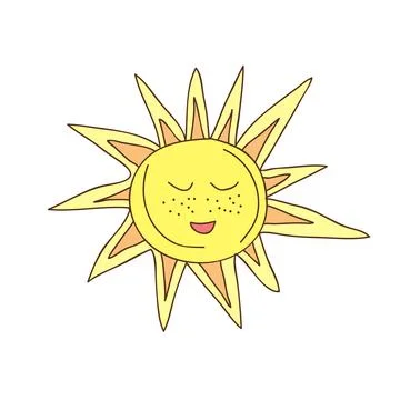 Cute funny Sun character. Vector hand drawn sun isolated on white background イラスト素材
