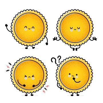 Cute funny Sun set collection. Vector hand drawn cartoon kawaii character Stock Illustration