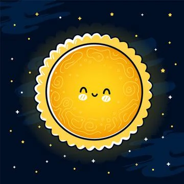 Cute funny Sun in space. Vector hand drawn cartoon kawaii character illustration Stock Illustration