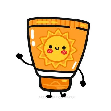 Cute funny suncreen tube. Vector flat line cartoon kawaii character illustration Stock Illustration