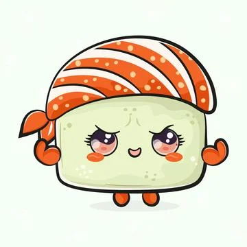 Cute funny Sushi strong. Vector hand drawn cartoon kawaii character illustr.. Stock Illustration