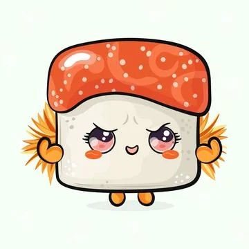 Cute funny Sushi strong. Vector hand drawn cartoon kawaii character illustr.. Stock Illustration