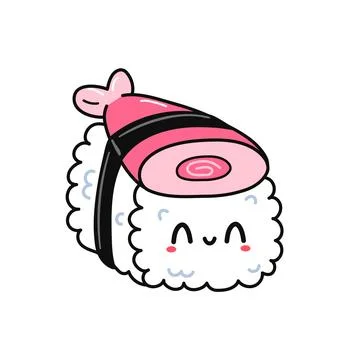 Cute funny sushi. Vector hand drawn cartoon kawaii character illustration logo Illustrazione stock