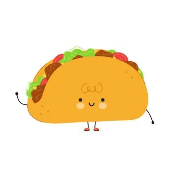 Cute funny Taco character. Vector hand drawn cartoon kawaii character Stock Illustration